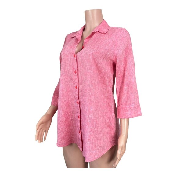 Chicos Womens Red 100% Linen No Iron Button Up Tunic Top Size 0 US S 3/4 Sleeve - Picture 14 of 15